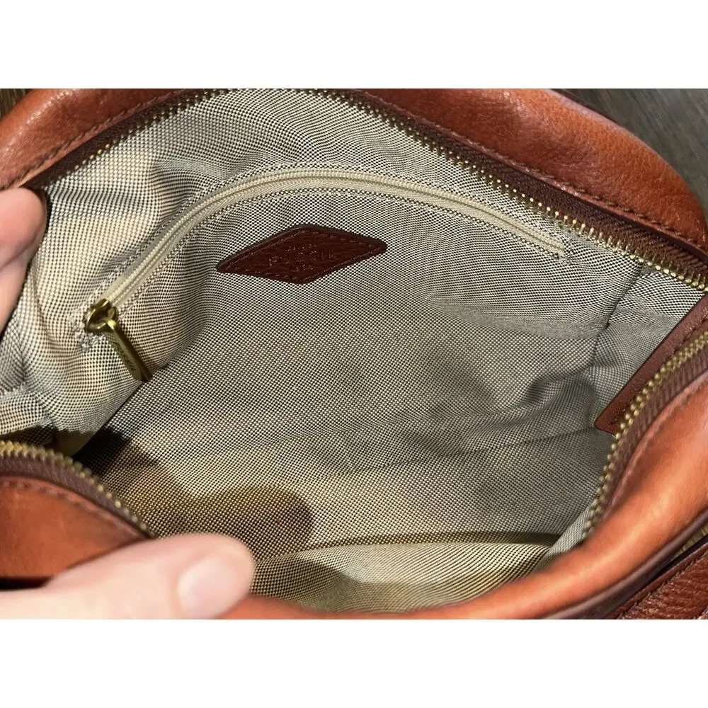 Fossil Purse Elle Crossbody Brown Leather Gold Hardware Shoulder